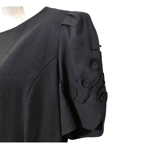 Anthony Mark Hankins Vintage Dress Size 10 Black Beaded Puff Sleeve - Picture 3 of 7